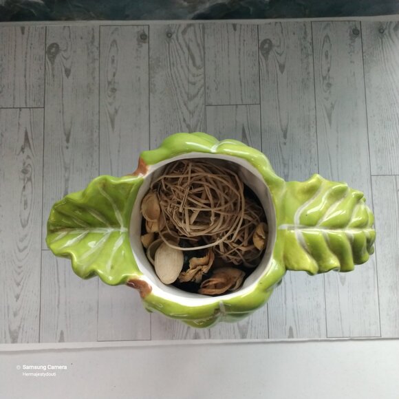 Vintage Brown Tree & Green Leaf Hand-Crafted & Painted Ceramic Beverage Pitcher - Picture 5 of 7